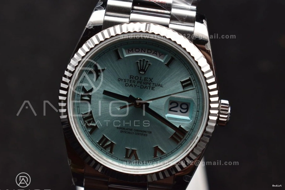 Dial President vr3255 Bracelet Best V5 QF Edition (Gain Weight) 36 Steel DayDate on Light Roman 904L SS Blue 0523